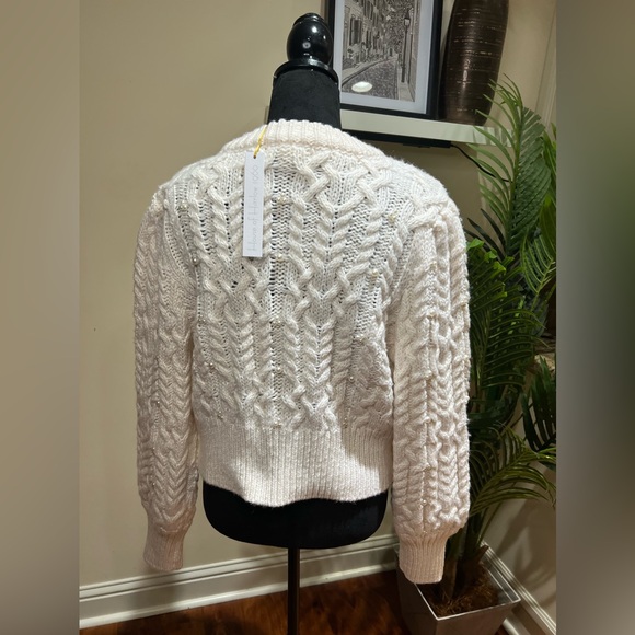 House of Harlow 1960 Wool Blend Ivory Cable Knit Pearl Embellished Sweater Large - Picture 9 of 9